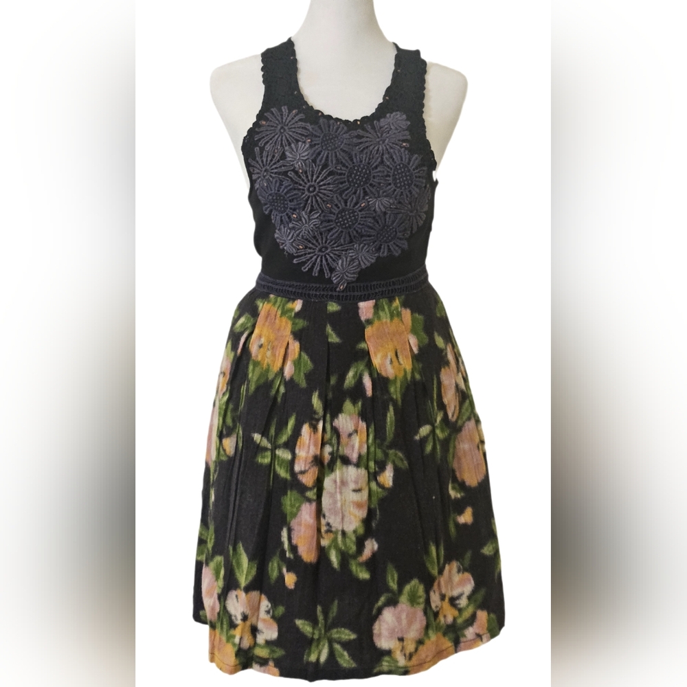 Free People Black Strapless Dress with Floral Design